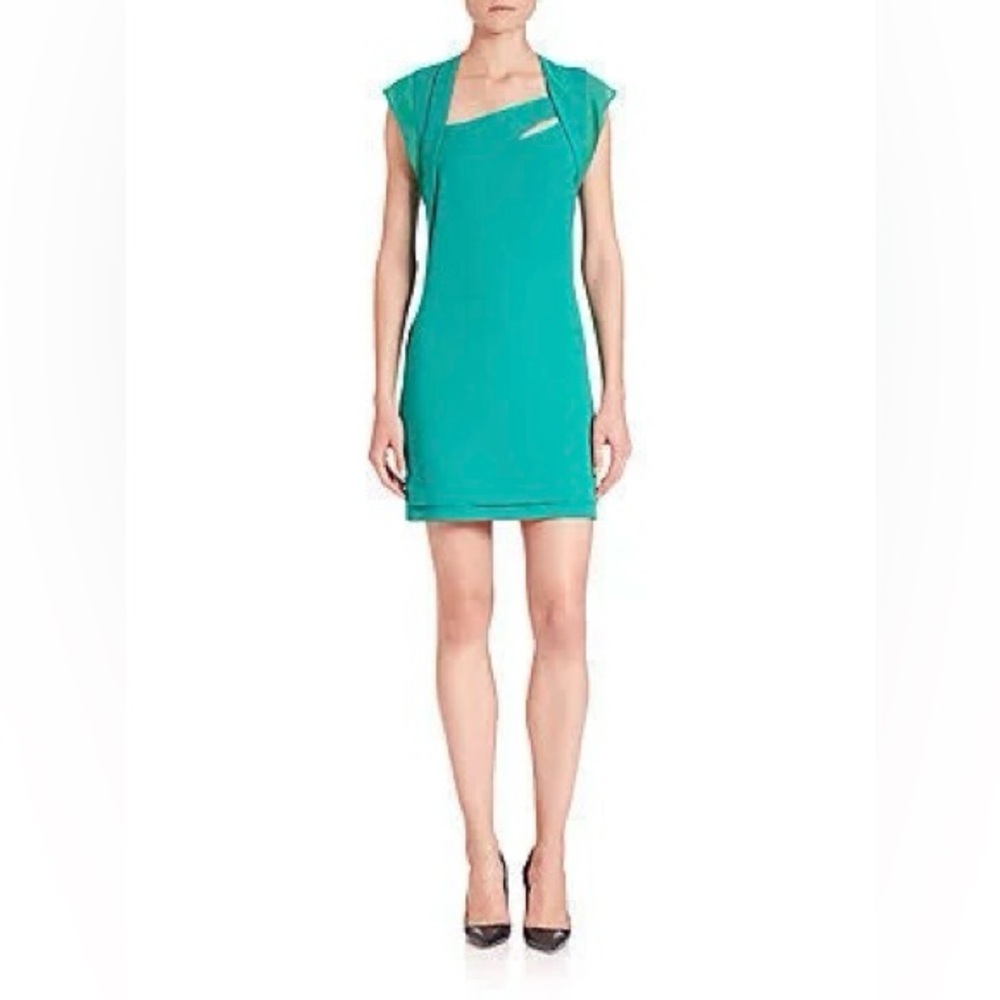 THE‎ KOOPLES Asymmetrical Paneled Chiffon & Crepe Dress, Emerald Sz XXS